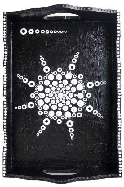 Ahşap El Yapımı Mandala Tepsi Siyah Beyaz-BETPS003