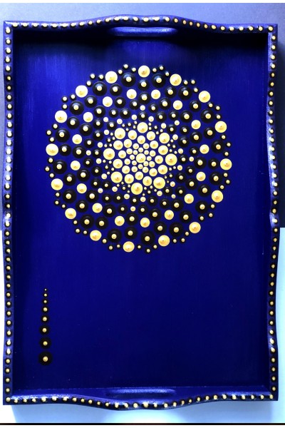 Tepsi Mavi Mandala Süsleme Sanatı Hediyelik-BETPS001