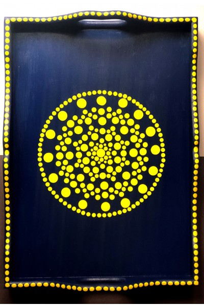 Tepsi Mandala Sarı Lacivert Süslemeli-BETPS002