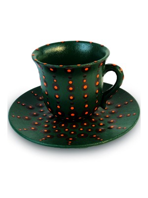 Seramik Kahve Fincanı Yeşil Turuncu Siyah