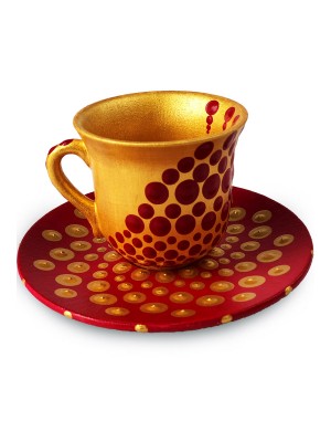 Seramik Kahve Fincanı Gold ve Kırmızı