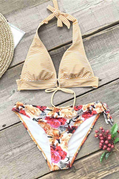 Angelsin Bağlamalı çiçekli Bikini Alt çok Renkli