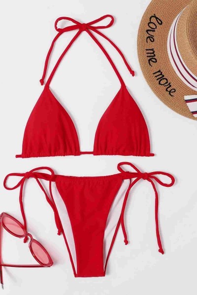 Angelsin Brezilya Model Bağlamalı Bikini Takım Kırmızı