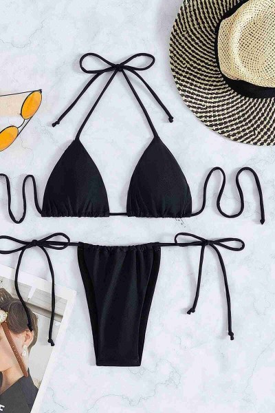 Angelsin Brezilya Model Bağlamalı Bikini Takım Siyah