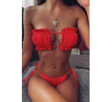 Angelsin Brezilya Model Büzgülü Bağlamalı Bikini Takım Kırmızı