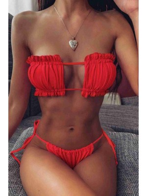 Angelsin Brezilya Model Büzgülü Bağlamalı Bikini Takım Kırmızı