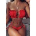 Angelsin Brezilya Model Büzgülü Bağlamalı Bikini Takım Kırmızı