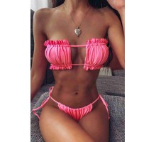 Angelsin Brezilya Model Büzgülü Bağlamalı Bikini Takım Pembe