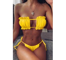 Angelsin Brezilya Model Büzgülü Bağlamalı Bikini Takım Sarı