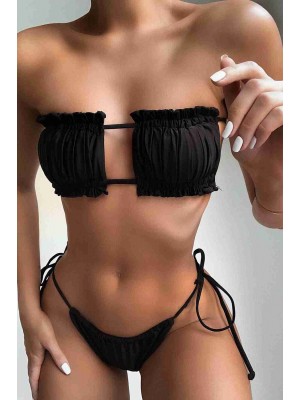Angelsin Brezilya Model Büzgülü Bağlamalı Bikini Takım Siyah
