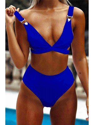 Angelsin özel Tasarım Yüksek Bel Bikini Takım Mavi