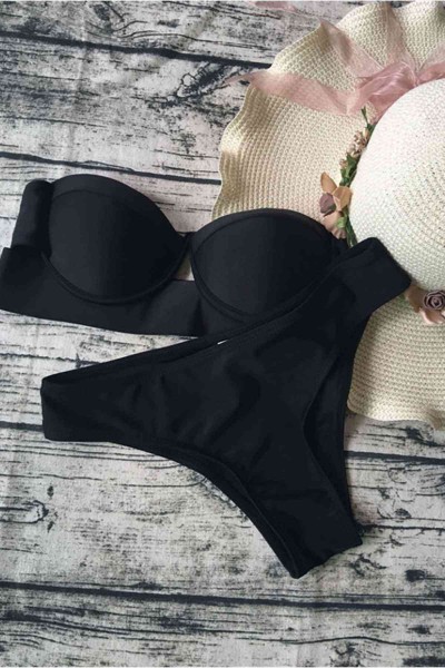 Angelsin Siyah Straplez Bikini Takım