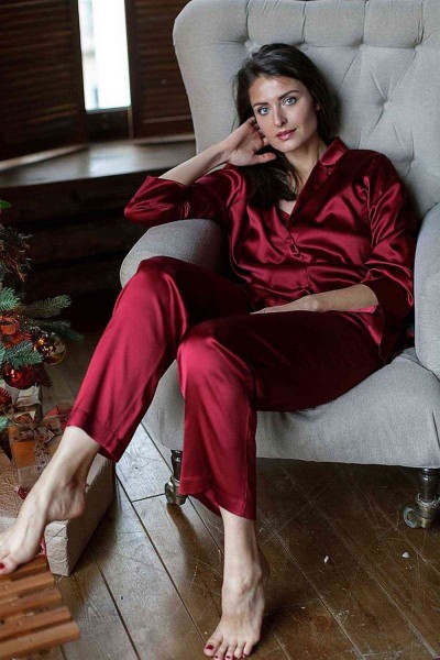 Merry See Saten Pijama Takım Kırmızı