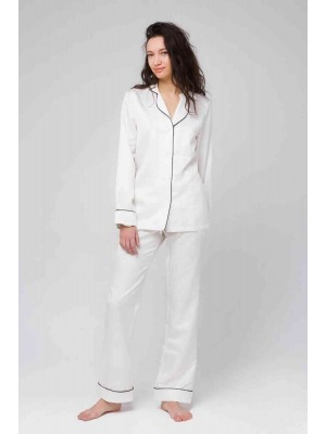 Merry See Saten Pijama Takım Düğmeli Beyaz