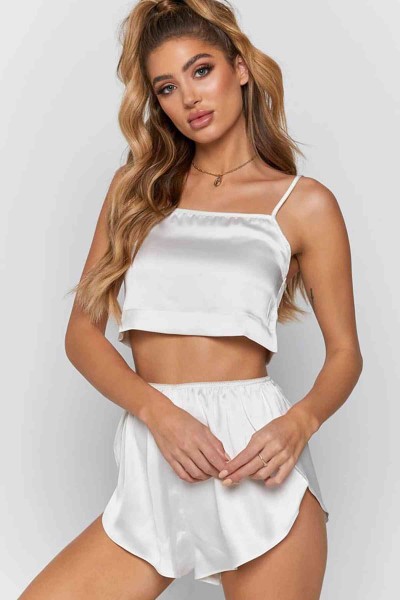 Merry See Saten şortlu Pijama Takım Beyaz Merry See Saten şortlu Pijama Takım Beyaz
