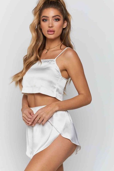 Merry See Saten şortlu Pijama Takım Beyaz Merry See Saten şortlu Pijama Takım Beyaz