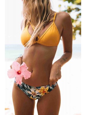 Angelsin Baskılı Sarı Bikini üstü Sarı