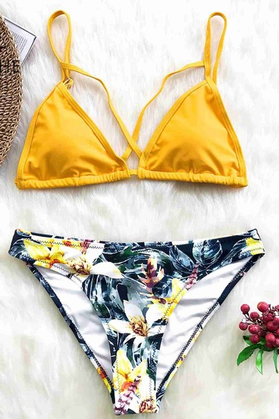 Angelsin Baskılı Sarı Bikini üstü Sarı