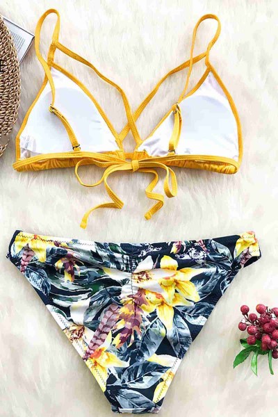 Angelsin Baskılı Sarı Bikini üstü Sarı