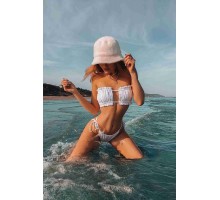 Angelsin Brezilya Model Büzgülü Bağlamalı Bikini Altı Beyaz