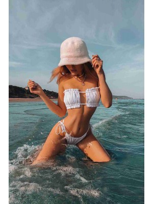 Angelsin Brezilya Model Büzgülü Bağlamalı Bikini Altı Beyaz