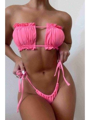 Angelsin Brezilya Model Büzgülü Bağlamalı Bikini Altı Pembe