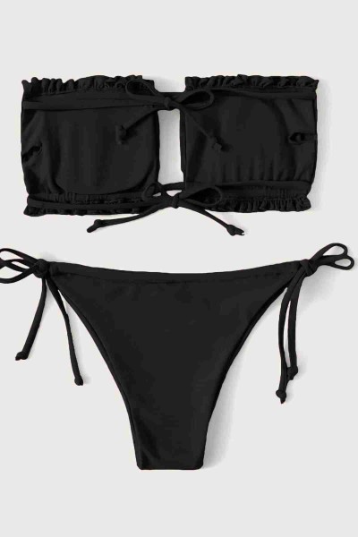 Angelsin Brezilya Model Büzgülü Bağlamalı Bikini Altı Siyah Angelsin Brezilya Model Büzgülü Bağlamalı Bikini Altı Siyah