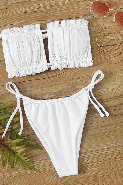 Angelsin Brezilya Model Büzgülü Bağlamalı Bikini üst Beyaz