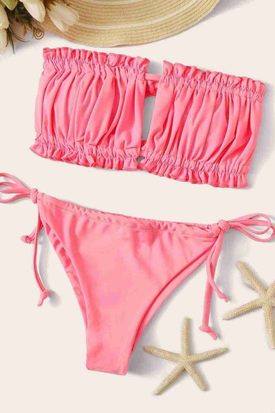 Angelsin Brezilya Model Büzgülü Bağlamalı Bikini üstü Pembe