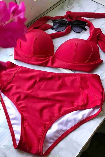 Angelsin Kırmızı Yuksek Bel Bikini Altı Kırmızı
