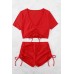 Angelsin özel Tasarım Yarım Kol Büzgü Detaylı Bikini Takım Kırmızı