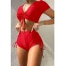 Angelsin özel Tasarım Yarım Kol Büzgü Detaylı Bikini üstü Kırmızı