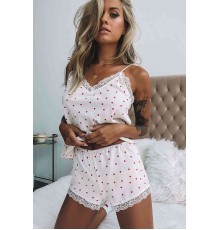 Merry See Dantel İşlemeli Kalpli şortlu Pijama Takım Beyaz