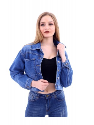 Kadın Mavi Yıkamalı Boyfriend Denim Ceket