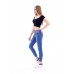 Kadın Mavi Slim Likralı Hasır Bağcıklı Tırnaklı Kot Pantolon