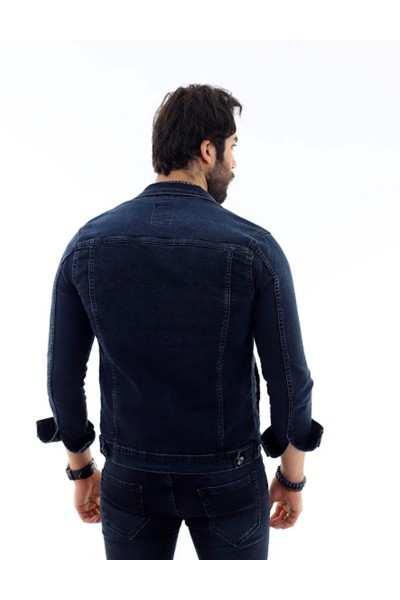 Erkek Yeşil Tint Düğmeli Slim Fit  Denim Kot Ceket