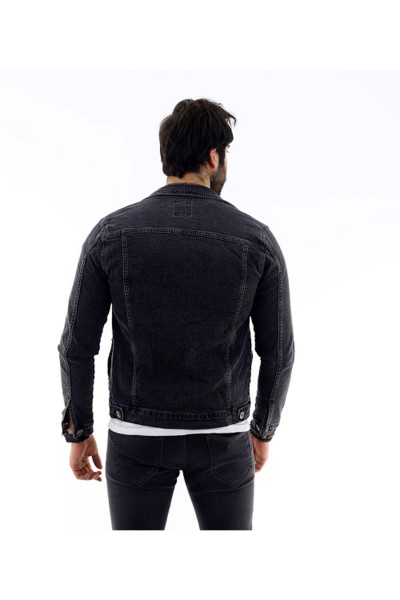 Erkek Antrasit Düğmeli Slim Fit Denim Kot Ceket