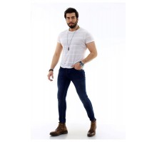 Erkek Lacivert Slim Likralı Denim Jean Pantolon