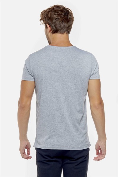 Erkek Gri Bisiklet Yaka Basic Body Düz Tişört Tshirt