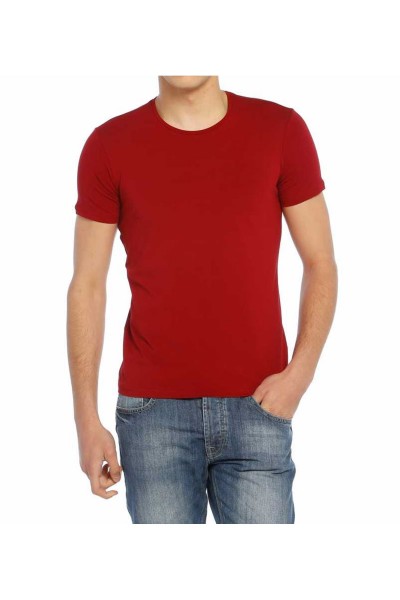 Erkek Bordo Bisiklet Yaka Likralı Basic Body Tişört Tshirt