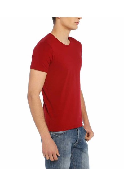 Erkek Bordo Bisiklet Yaka Likralı Basic Body Tişört Tshirt