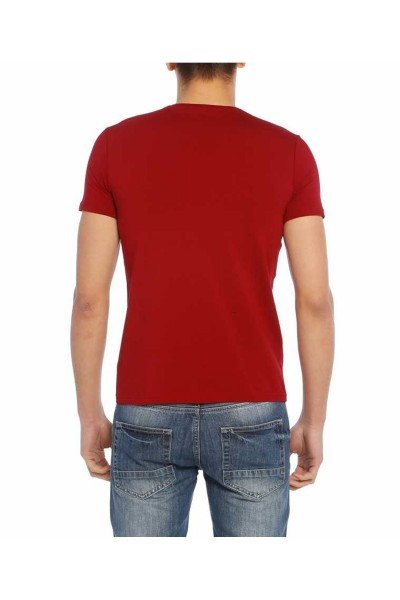 Erkek Bordo Bisiklet Yaka Likralı Basic Body Tişört Tshirt