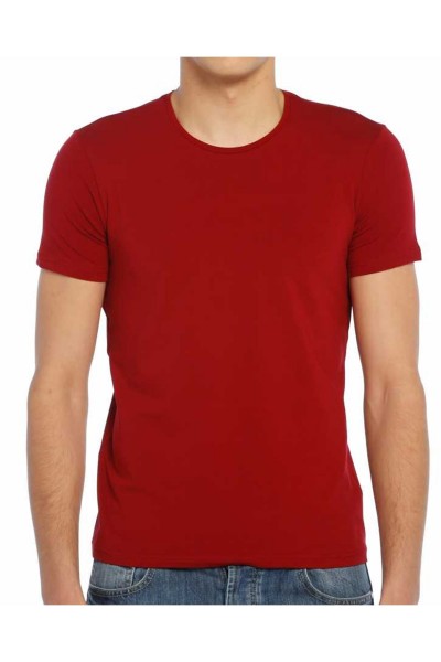 Erkek Bordo Bisiklet Yaka Likralı Basic Body Tişört Tshirt