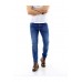Erkek Mavi Yırtıklı Denim Jeans Kot Ceket + Koyu Mavi Slim Likralı Tırnaklı Denim Jean Pantolon