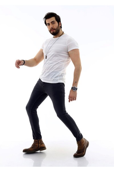 Erkek Füme Denim Jeans Kot Ceket + Füme Slim Denim Jean Pantolon
