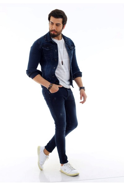 Erkek Y. Tint Slim Denim Jeans Kot Ceket + Y. Tint Lazer Tırnaklı Denim Jean Pantolon