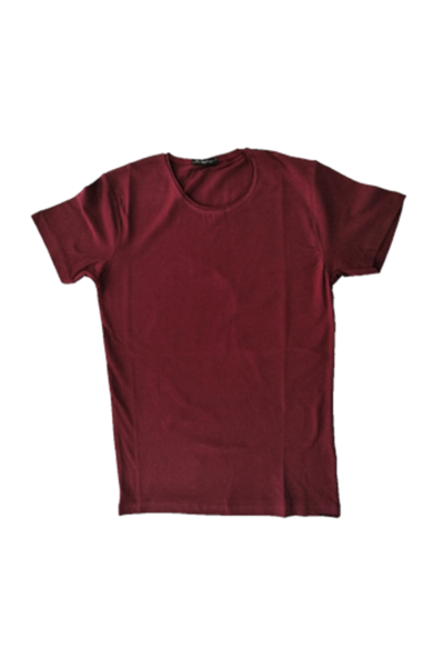 Erkek Bordo Bisiklet Yaka Likralı Basic Body Tişört Tshirt