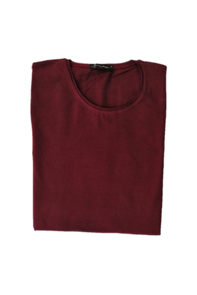 Erkek Bordo Bisiklet Yaka Likralı Basic Body Tişört Tshirt