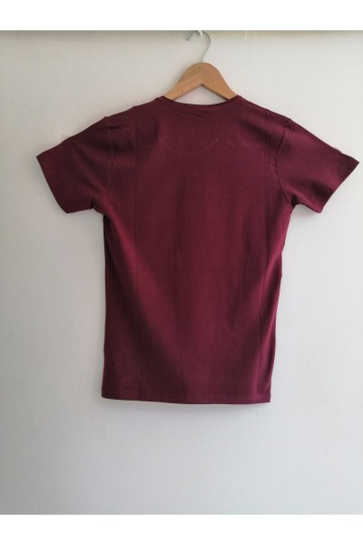 Erkek Bordo Bisiklet Yaka Likralı Basic Body Tişört Tshirt