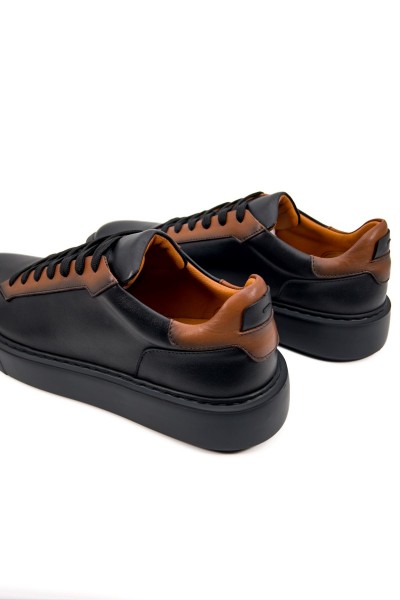 Burgman siyah kahverengi hakiki deri erkek spor (sneaker) ayakkabı-TZC-BURGMAN-SKD